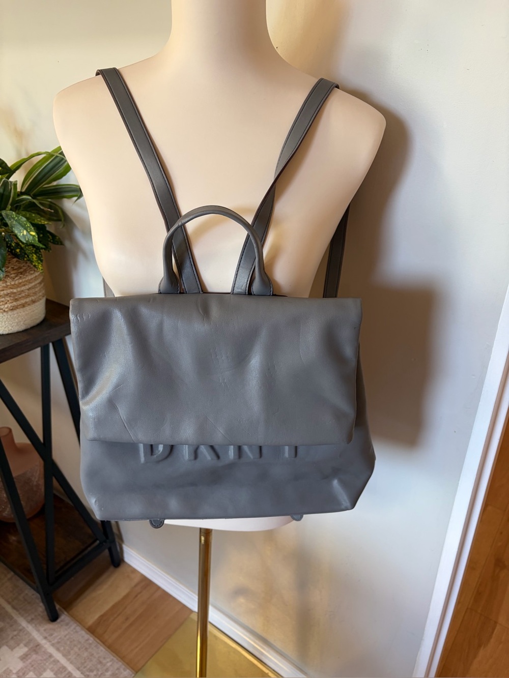 DKNY Gray Leather Backpack purse